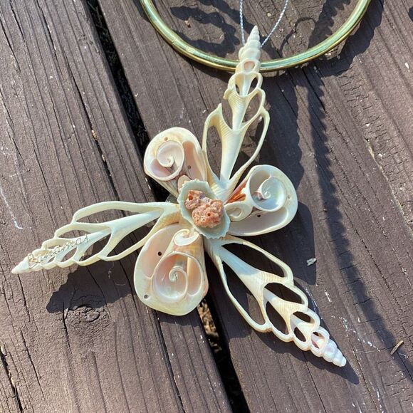 Seashell Ornament on Gold Stand Coastal Decor Beach House Decoration - Picture 3 of 5